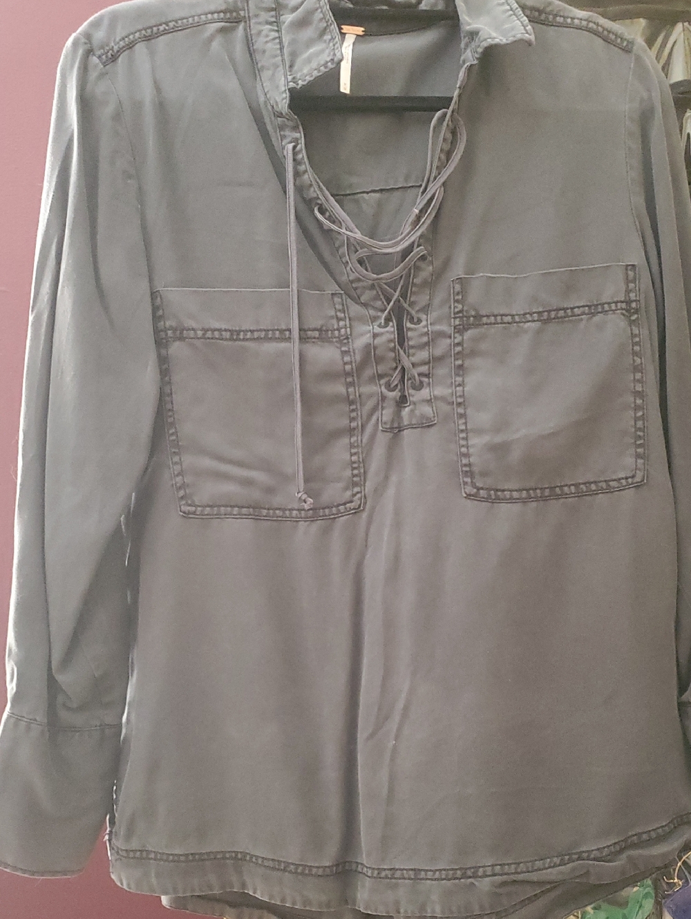 Free People Lace-Up Tunic Top - Slate Blue